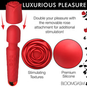 Pleasure Rose 10x Silicone Wand With Rose Attachment - Red-Vibrators-XR Brands inmi-Andy's Adult World