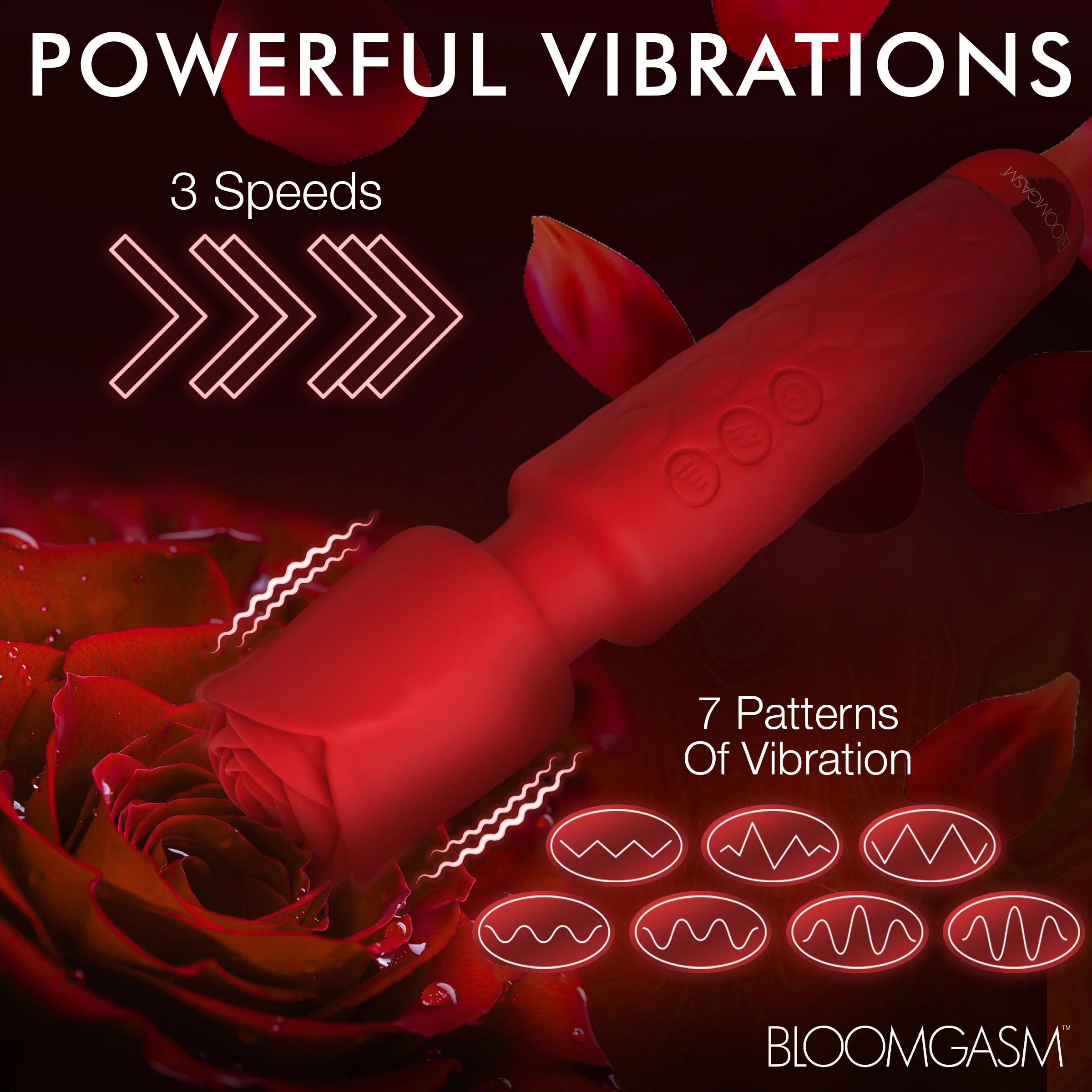 Pleasure Rose 10x Silicone Wand With Rose Attachment - Red-Vibrators-XR Brands inmi-Andy's Adult World