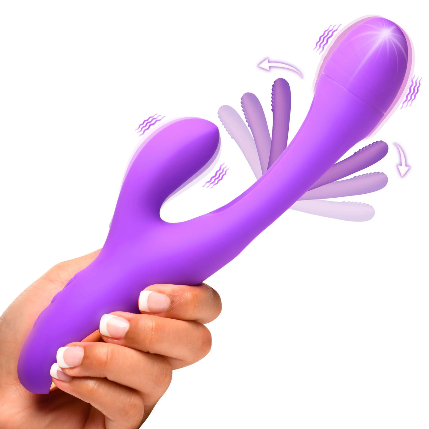 Tri-Flick Flicking Silicone Rabbit Vibrator - Purple-Vibrators-XR Brands inmi-Andy's Adult World