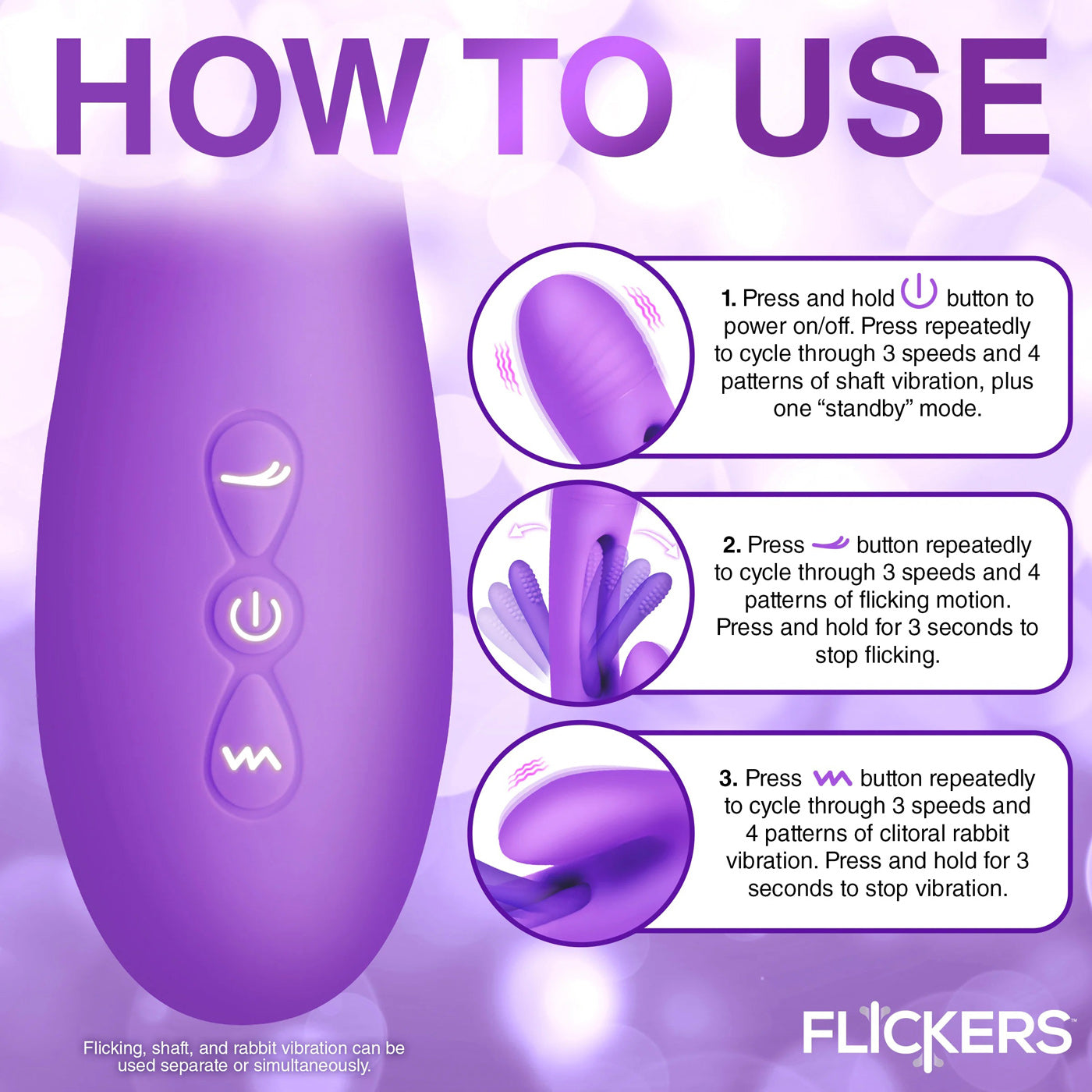 Tri-Flick Flicking Silicone Rabbit Vibrator - Purple-Vibrators-XR Brands inmi-Andy's Adult World