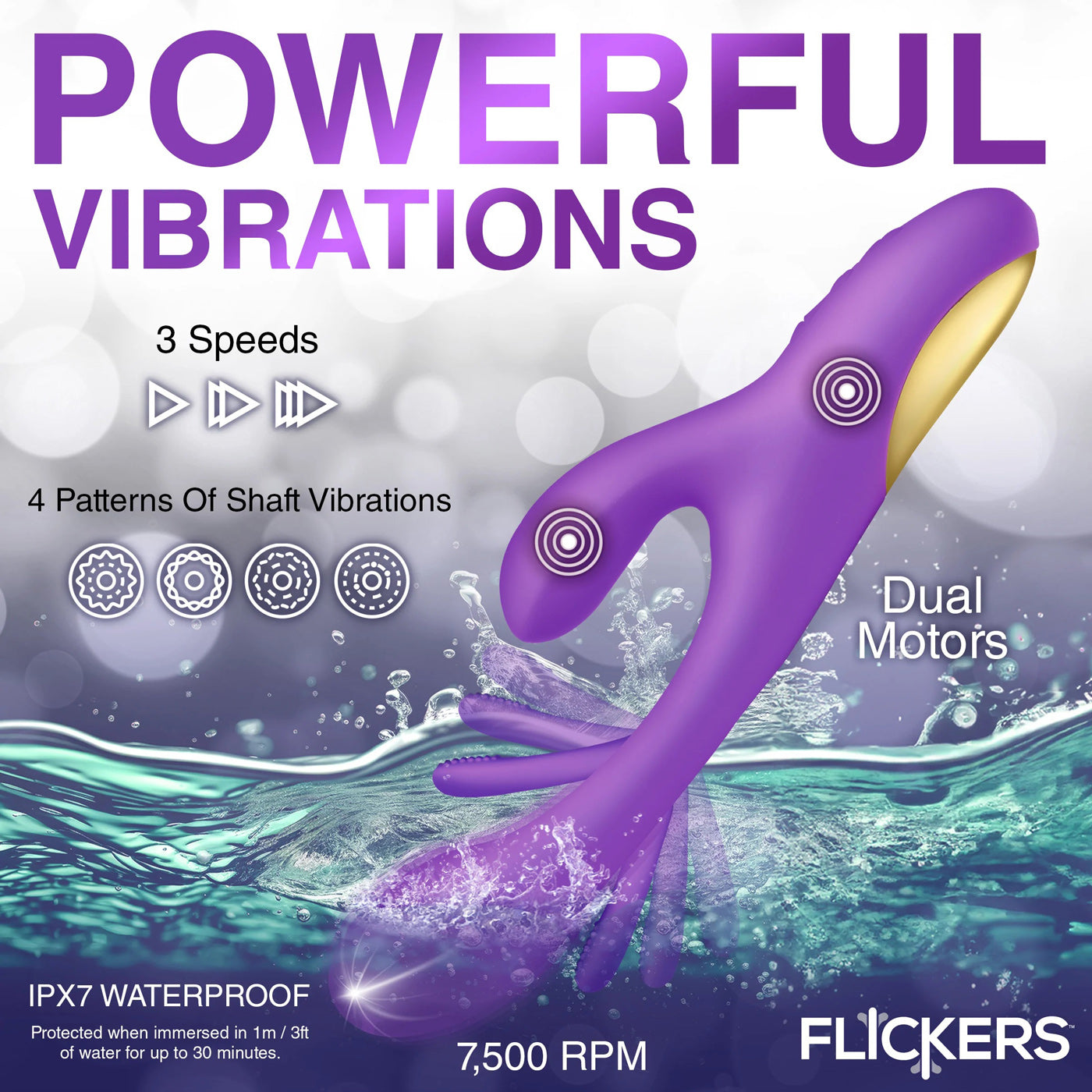 Tri-Flick Flicking Silicone Rabbit Vibrator - Purple-Vibrators-XR Brands inmi-Andy's Adult World