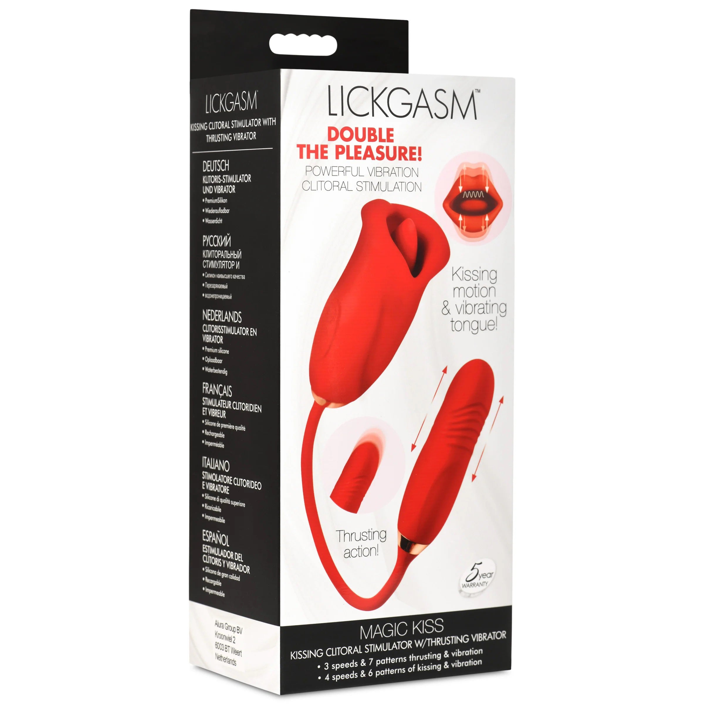 Magic Kiss Kissing Clitoral Stimulator With Thrusting Vibrator - Red-Vibrators-XR Brands Shegasm-Andy's Adult World