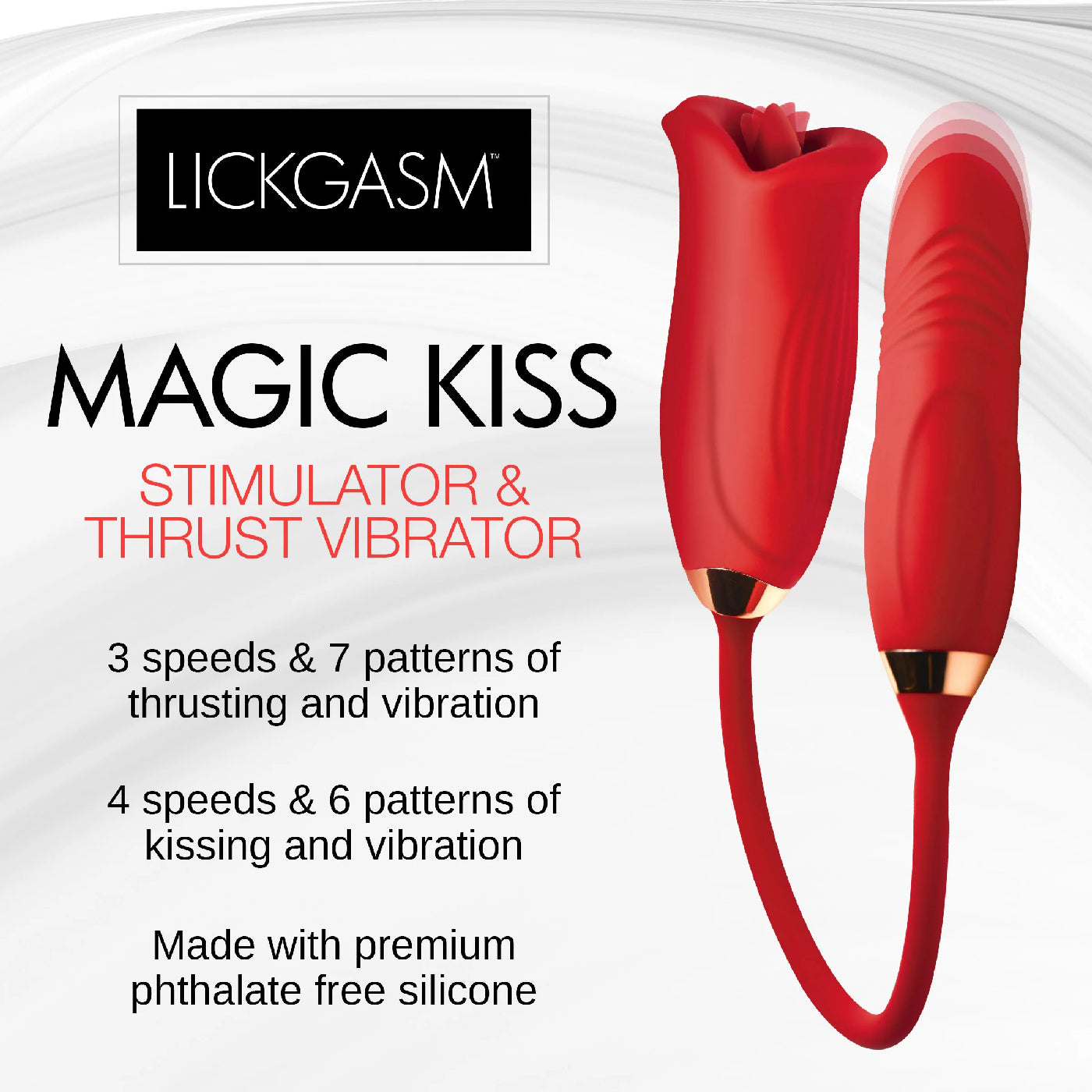 Magic Kiss Kissing Clitoral Stimulator With Thrusting Vibrator - Red-Vibrators-XR Brands Shegasm-Andy's Adult World