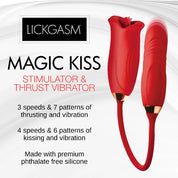 Magic Kiss Kissing Clitoral Stimulator With Thrusting Vibrator - Red-Vibrators-XR Brands Shegasm-Andy's Adult World