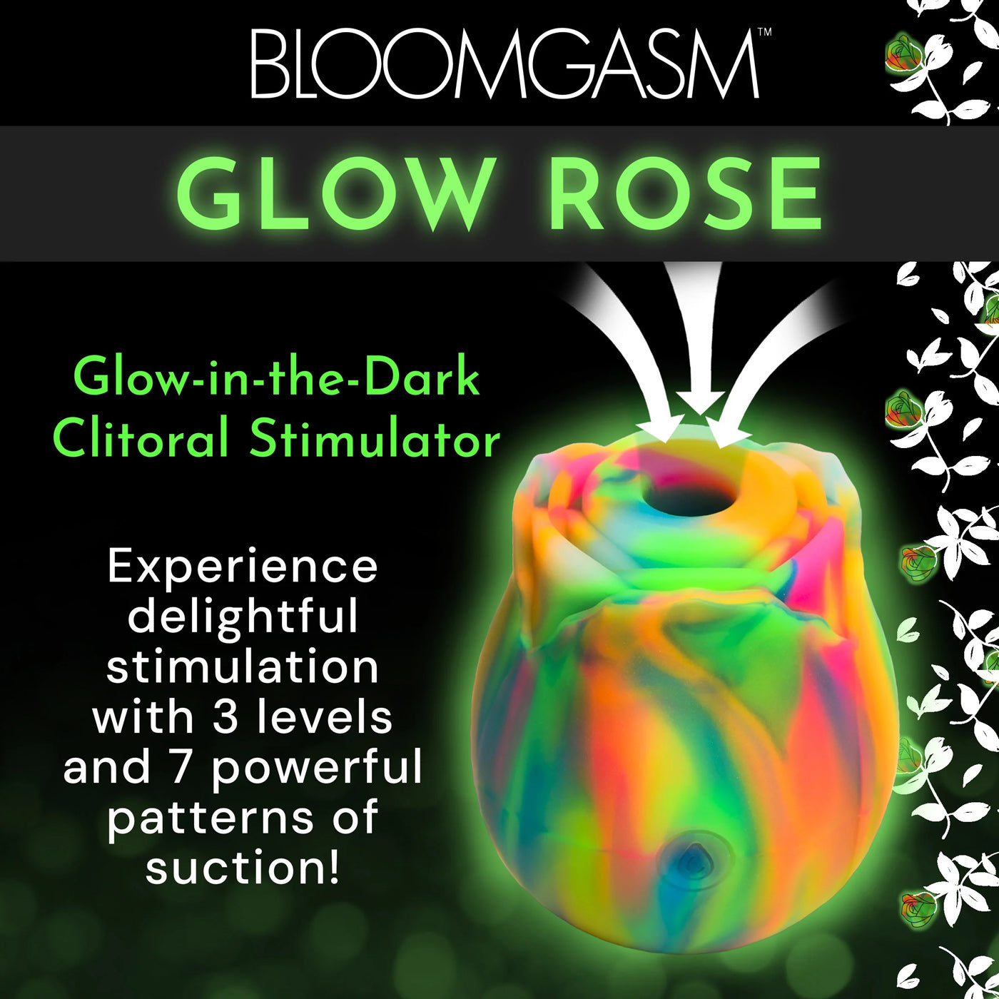 Glow Rose Glow-in-the-Dark Rose Clit Stimulator - Rainbow-Clit Stimulators-XR Brands inmi-Andy's Adult World