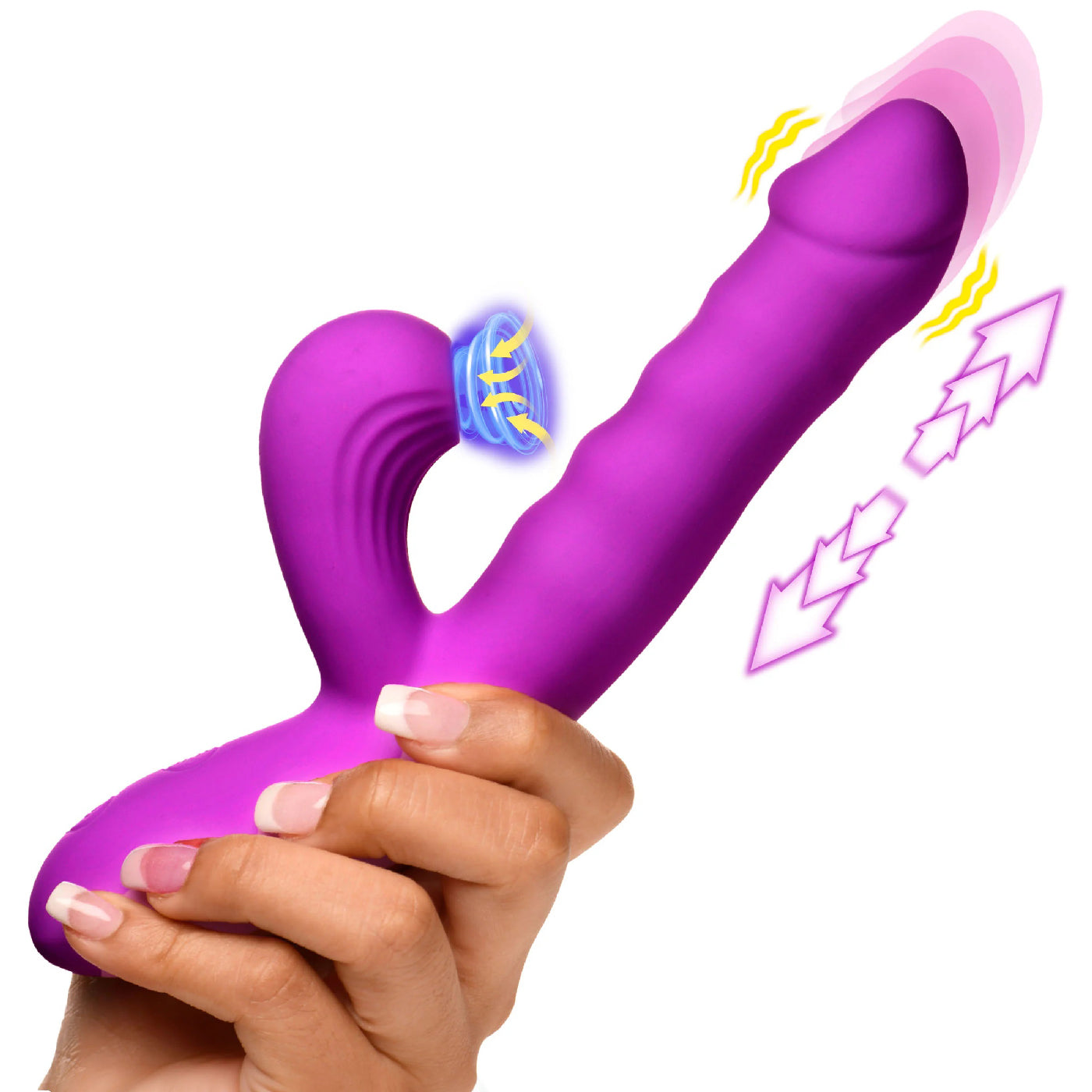 Thrust Wave Thrusting and Sucking Rabbit Vibrator - Purple-Vibrators-XR Brands Shegasm-Andy's Adult World