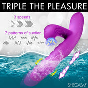 Thrust Wave Thrusting and Sucking Rabbit Vibrator - Purple-Vibrators-XR Brands Shegasm-Andy's Adult World