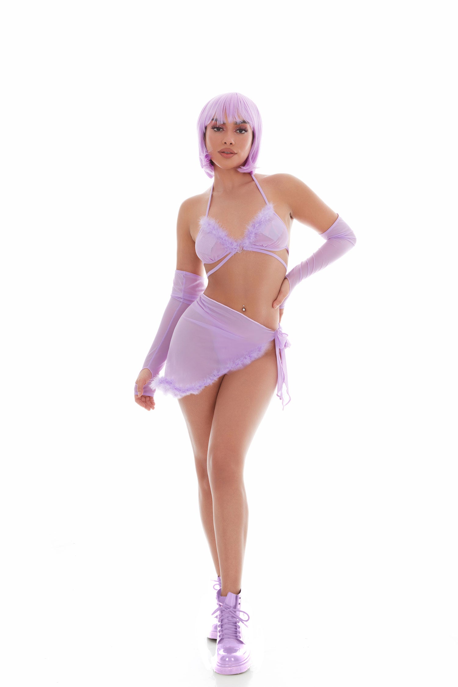 Feeling Fuzzy 5pc Set - Medium/large Lilac-Lingerie & Sexy Apparel-KandiHouse-Andy's Adult World