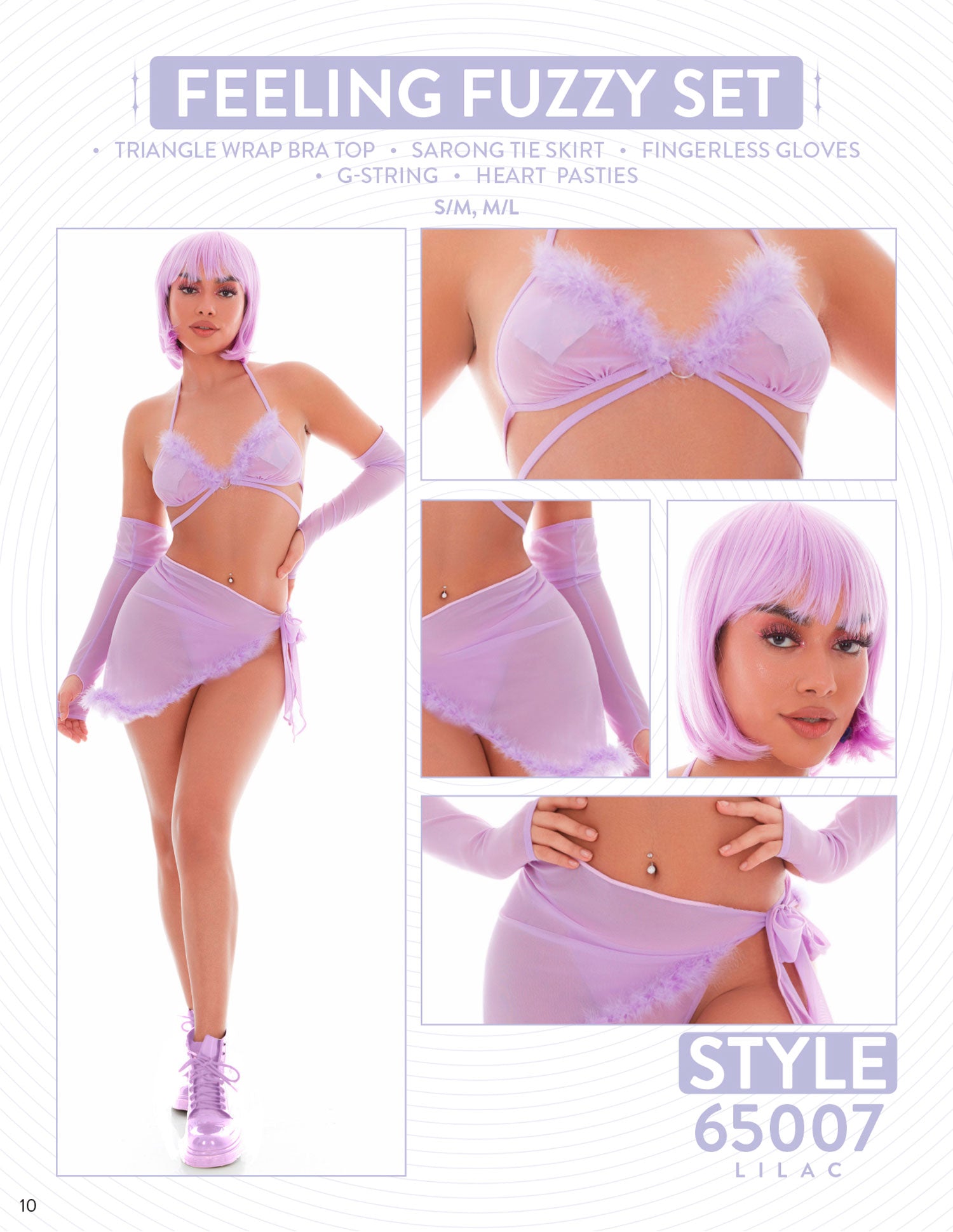 Feeling Fuzzy 5pc Set - Medium/large Lilac-Lingerie & Sexy Apparel-KandiHouse-Andy's Adult World