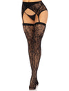 2 Pc Rachel Lace Thigh High and Crossover Garter Belt - One Size - Black-Lingerie & Sexy Apparel-Leg Avenue-Andy's Adult World