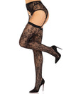 2 Pc Rachel Lace Thigh High and Crossover Garter Belt - One Size - Black-Lingerie & Sexy Apparel-Leg Avenue-Andy's Adult World