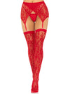 2 Pc Rachel Lace Thigh High and Crossover Garter Belt - One Size - Red-Lingerie & Sexy Apparel-Leg Avenue-Andy's Adult World