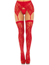 2 Pc Rachel Lace Thigh High and Crossover Garter Belt - One Size - Red-Lingerie & Sexy Apparel-Leg Avenue-Andy's Adult World
