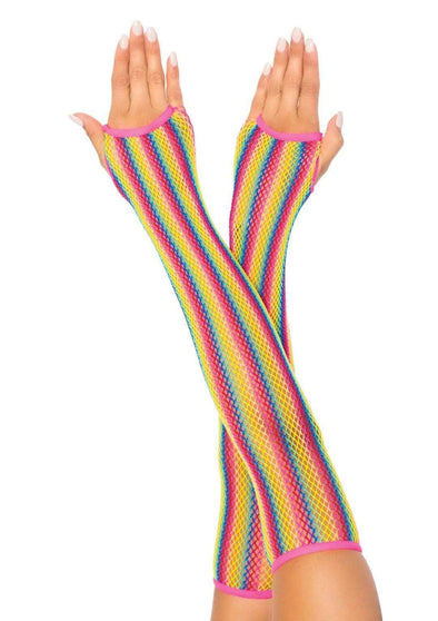 Rainbow Net Fingerless Arm Warmer Gloves - One Size - Multicolor-Lingerie & Sexy Apparel-Leg Avenue-Andy's Adult World