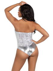 2 Pc Sequin Bodysuit - Large - Silver-Costumes-Leg Avenue-Andy's Adult World