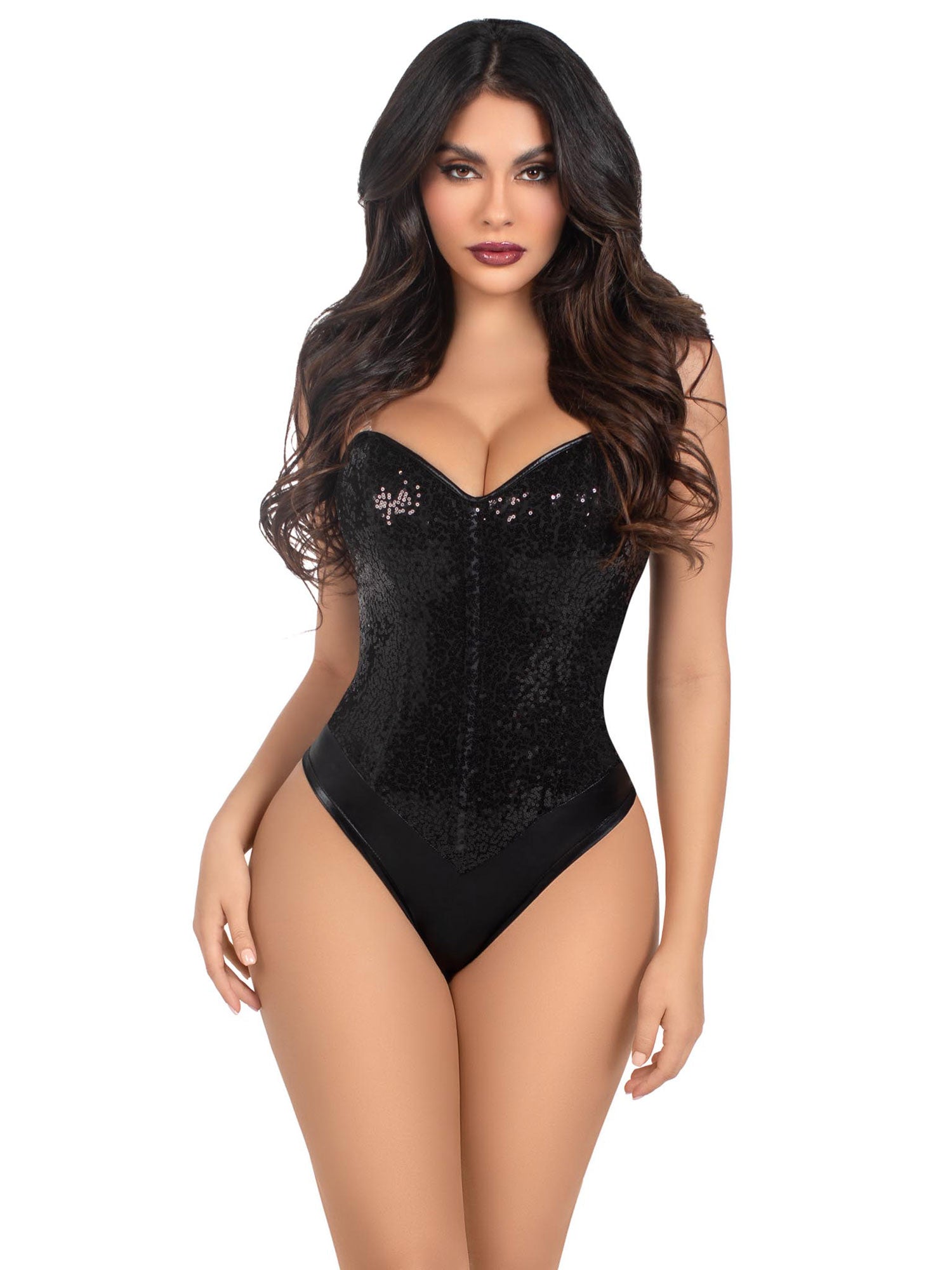 2 Pc Sequin Bodysuit - Small - Black-Costumes-Leg Avenue-Andy's Adult World