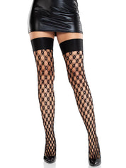 Gemma Eyelet Net Thigh Highs O/s - Black-Lingerie & Sexy Apparel-Leg Avenue-Andy's Adult World