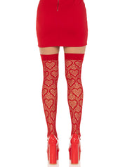 Heart Net Thigh Highs - One Size - Red-Lingerie & Sexy Apparel-Leg Avenue-Andy's Adult World