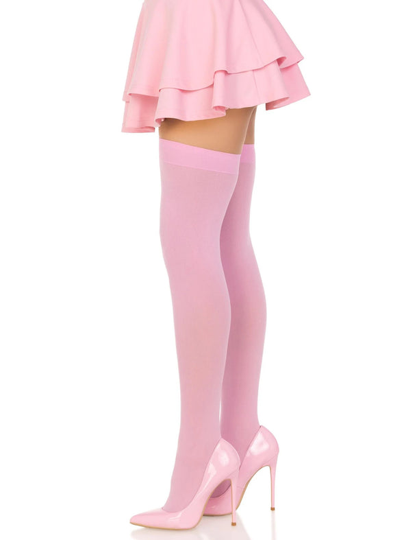 Opaque Nylon Thigh Highs - One Size - Pink-Lingerie & Sexy Apparel-Leg Avenue-Andy's Adult World