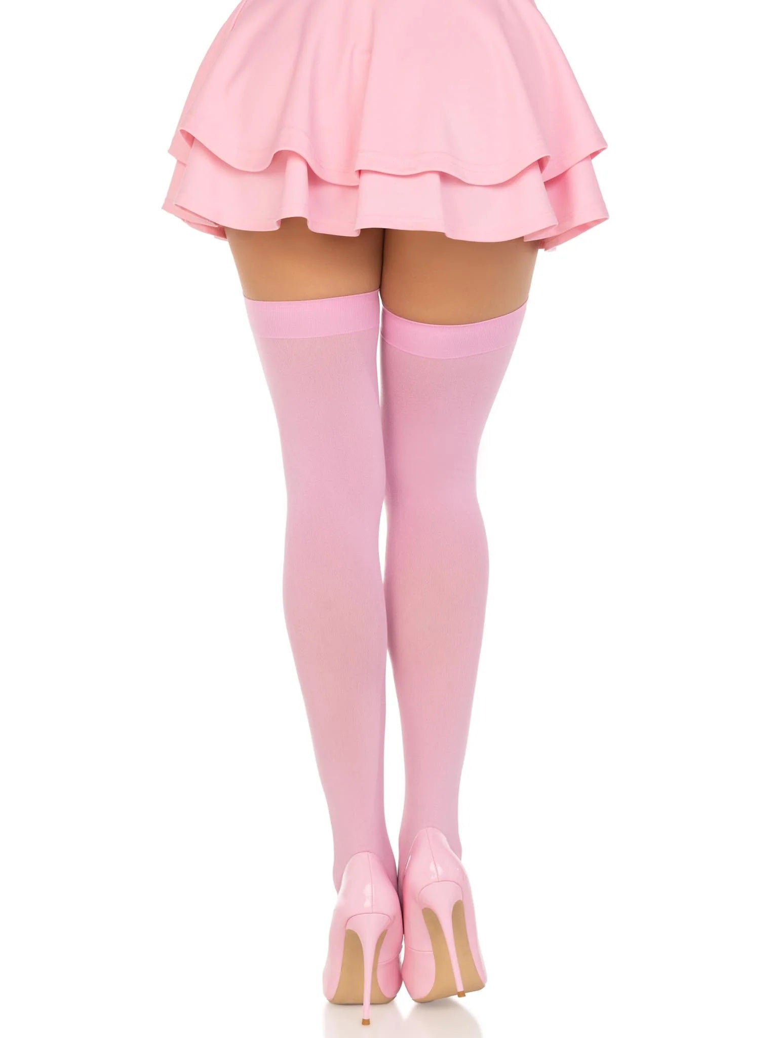 Opaque Nylon Thigh Highs - One Size - Pink-Lingerie & Sexy Apparel-Leg Avenue-Andy's Adult World