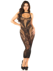 Seamless Rhinestone Lace and Net Body Con Dress - Os - Black-Lingerie & Sexy Apparel-Leg Avenue-Andy's Adult World