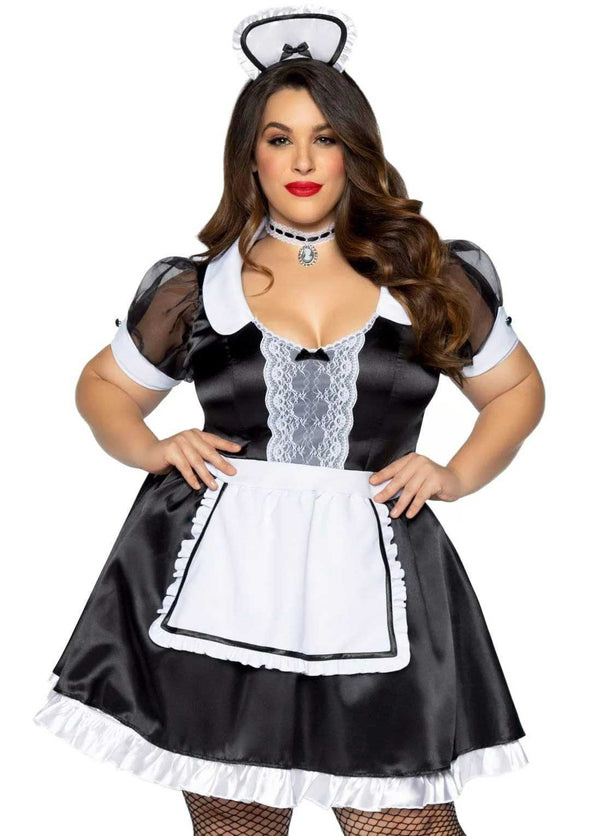 Plus Classic French Maid Costume - 1x/2x - Black / White-Lingerie & Sexy Apparel-Leg Avenue-Andy's Adult World
