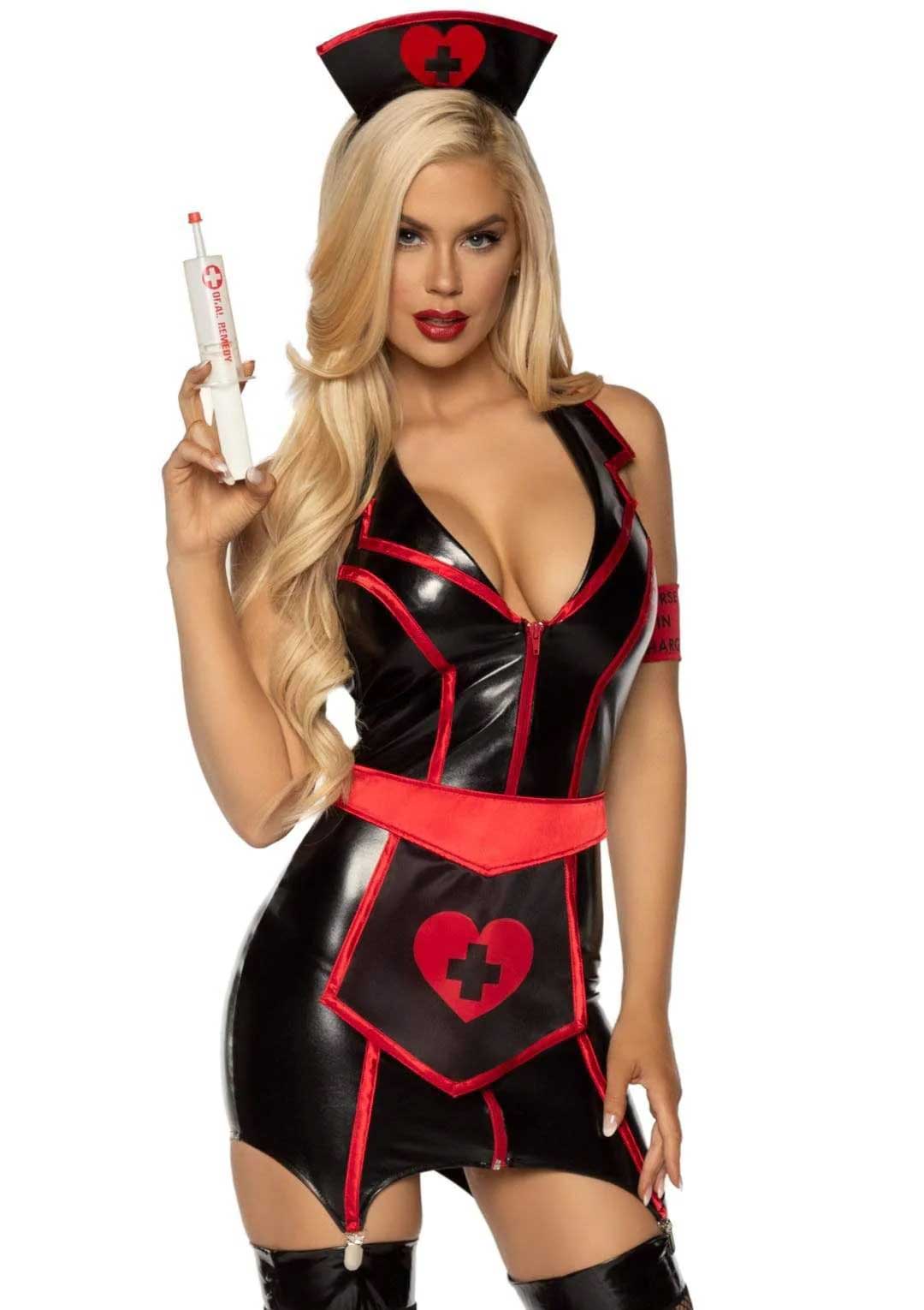 Naughty Nurse Costume - Medium - Black/red-Lingerie & Sexy Apparel-Leg Avenue-Andy's Adult World