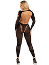 Opaque Cut Out Footless Bodystocking - One Size - Black-Lingerie & Sexy Apparel-Leg Avenue-Andy's Adult World