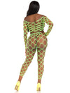 2 Pc Net Crop Top and Footless Tights - One Size - Neon Green-Lingerie & Sexy Apparel-Leg Avenue-Andy's Adult World