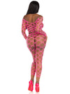 2 Pc Net Crop Top and Footless Tights - One Size - Neon Pink-Lingerie & Sexy Apparel-Leg Avenue-Andy's Adult World