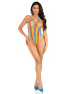 Rainbow Stripe Cross-Over Bodysuit - One Size - Multicolor-Lingerie & Sexy Apparel-Leg Avenue-Andy's Adult World