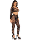 2 Pc Lace Crop Top and Footless Tights - One Size - Black-Lingerie & Sexy Apparel-Leg Avenue-Andy's Adult World