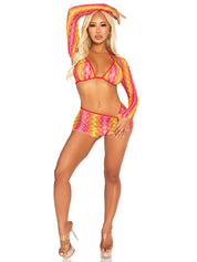 3 Pc Zig Zag Net Bikini Top, Boyshorts and Shrug O/s - Multicolor-Lingerie & Sexy Apparel-Leg Avenue-Andy's Adult World