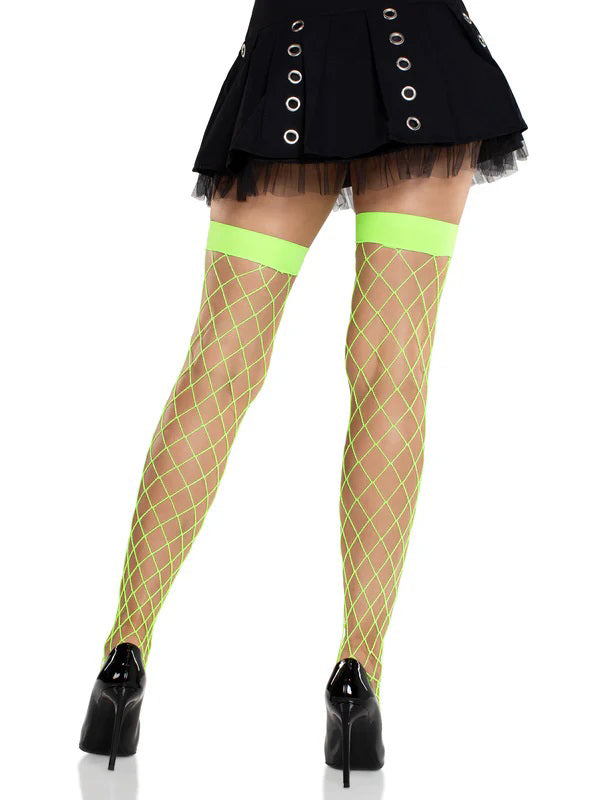 Ida Net Thigh High Stockings O/s - Neon Green-Lingerie & Sexy Apparel-Leg Avenue-Andy's Adult World