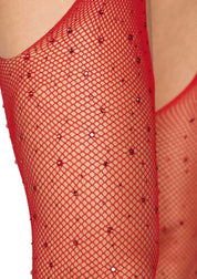 Casey Rhinestone Fishnet Suspender Pantyhose - One Size - Red-Lingerie & Sexy Apparel-Leg Avenue-Andy's Adult World