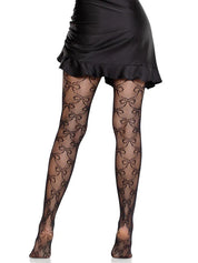 Bow Babe Net Tights O/s - Black-Lingerie & Sexy Apparel-Leg Avenue-Andy's Adult World