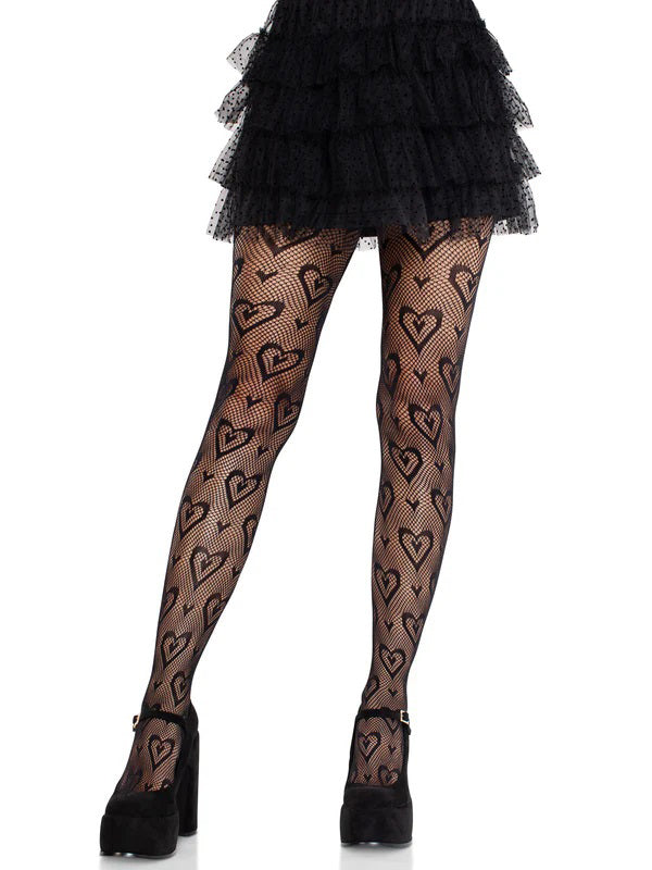 Cherie Heart Net Tights O/s - Black-Lingerie & Sexy Apparel-Leg Avenue-Andy's Adult World