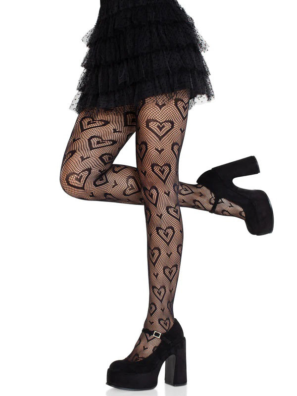 Cherie Heart Net Tights O/s - Black-Lingerie & Sexy Apparel-Leg Avenue-Andy's Adult World