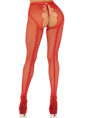 French Cut Crotchless Fishnet - One Size - Red-Lingerie & Sexy Apparel-Leg Avenue-Andy's Adult World