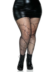 Cracked Fishnet Tights - 1x/2x - Black-Lingerie & Sexy Apparel-Leg Avenue-Andy's Adult World