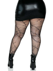 Cracked Fishnet Tights - 1x/2x - Black-Lingerie & Sexy Apparel-Leg Avenue-Andy's Adult World