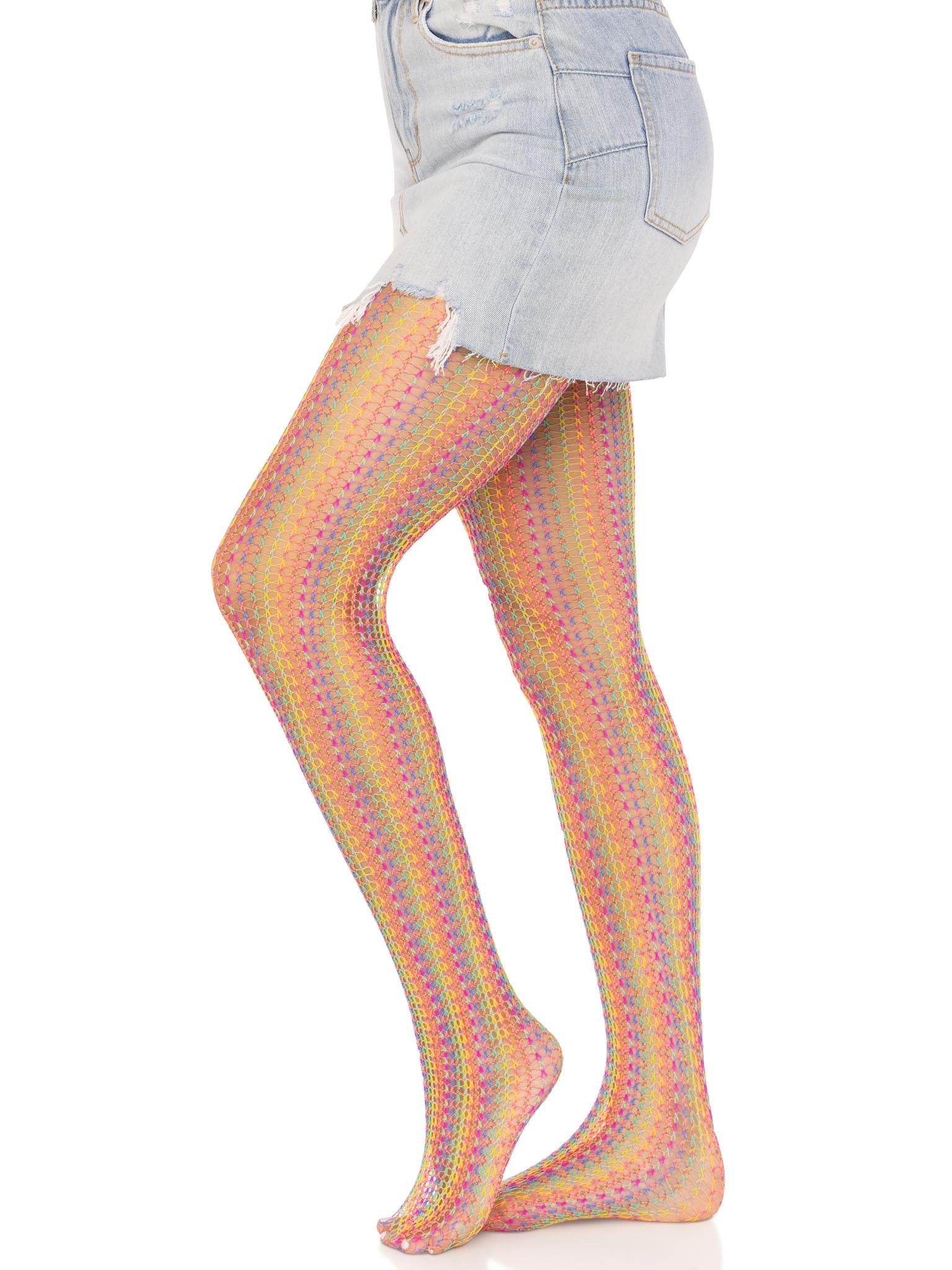 Rainbow Crochet Net Tights - One Size - Multicolor-Lingerie & Sexy Apparel-Leg Avenue-Andy's Adult World