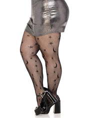 Celestial Net Tights - 1x/2x - Black-Lingerie & Sexy Apparel-Leg Avenue-Andy's Adult World