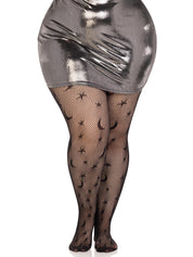 Celestial Net Tights - 1x/2x - Black-Lingerie & Sexy Apparel-Leg Avenue-Andy's Adult World