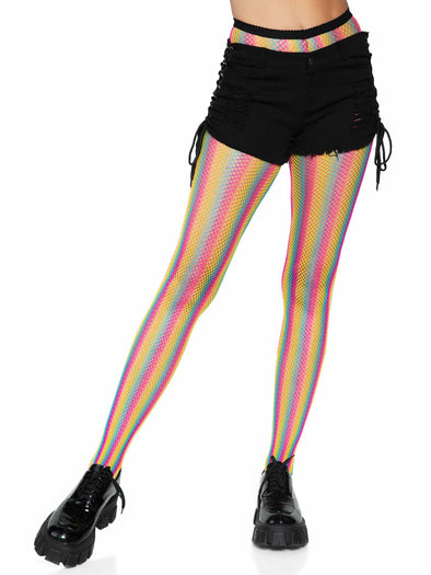 Neon Rainbow Striped Fishnet Tights - One Size - Multicolor-Lingerie & Sexy Apparel-Leg Avenue-Andy's Adult World