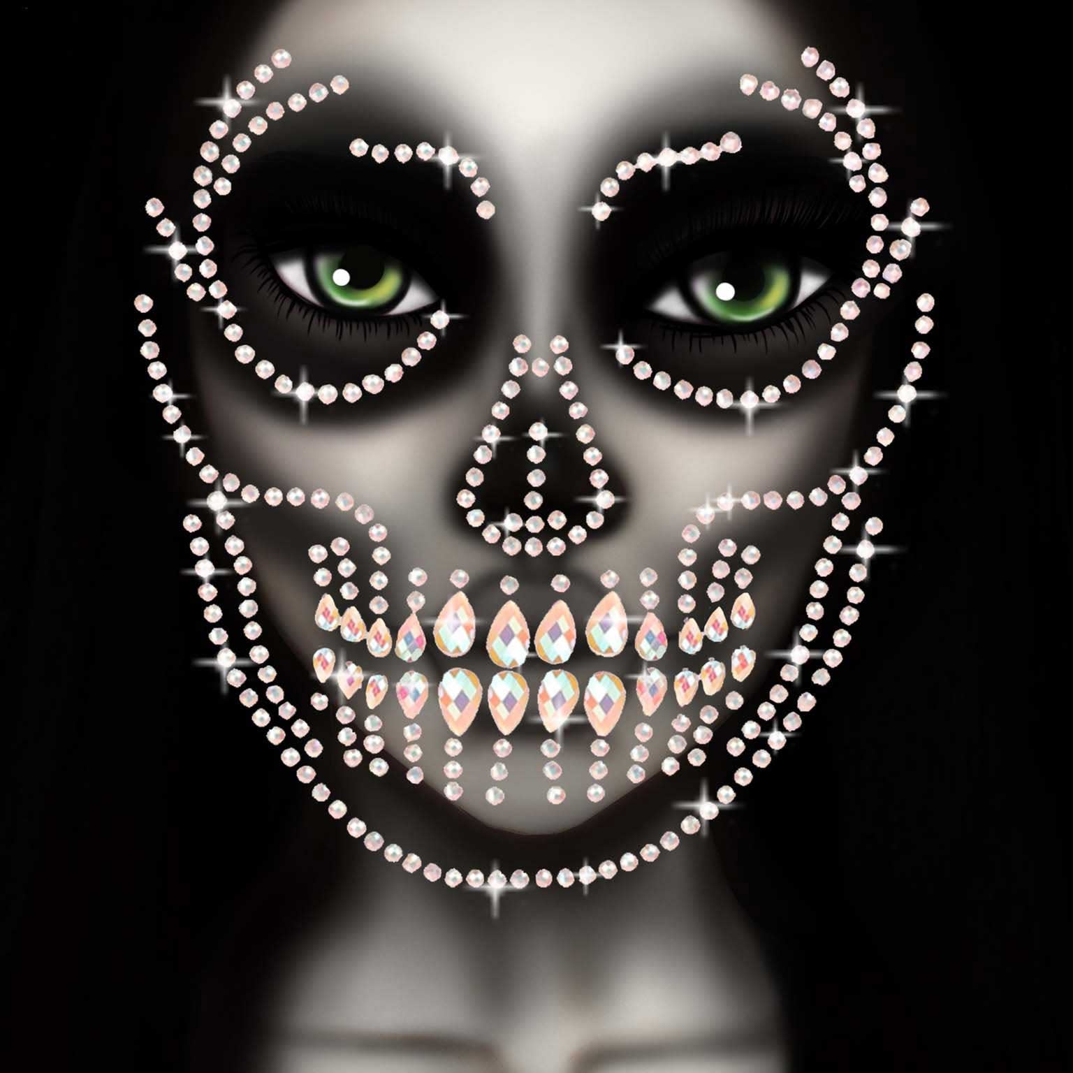 Glow in the Dark Skull Face Jewels Sticker-Holiday Items-Leg Avenue-Andy's Adult World