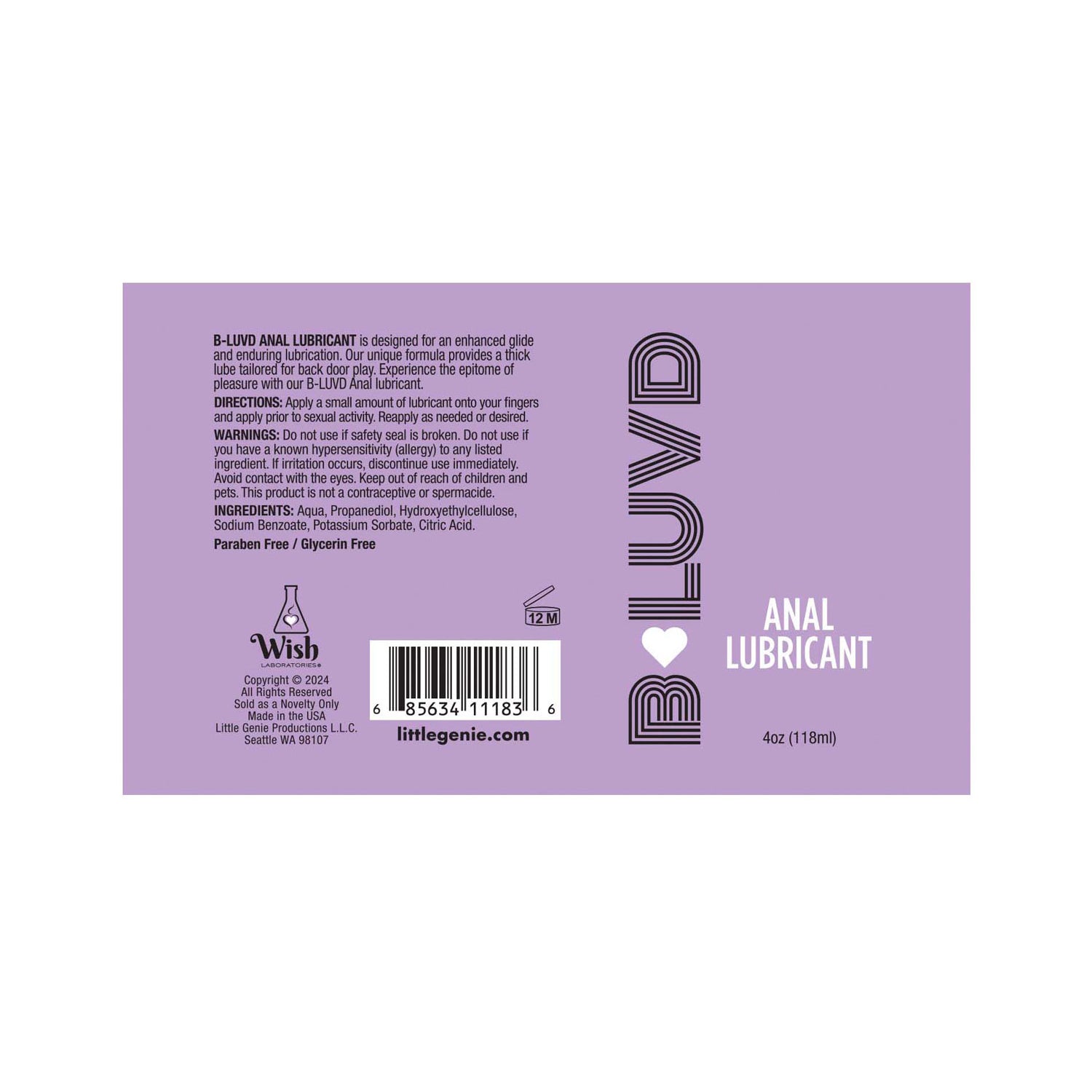 B-Luvd Anal Lubricant 4oz-Lubricants Creams & Glides-Little Genie-Andy's Adult World