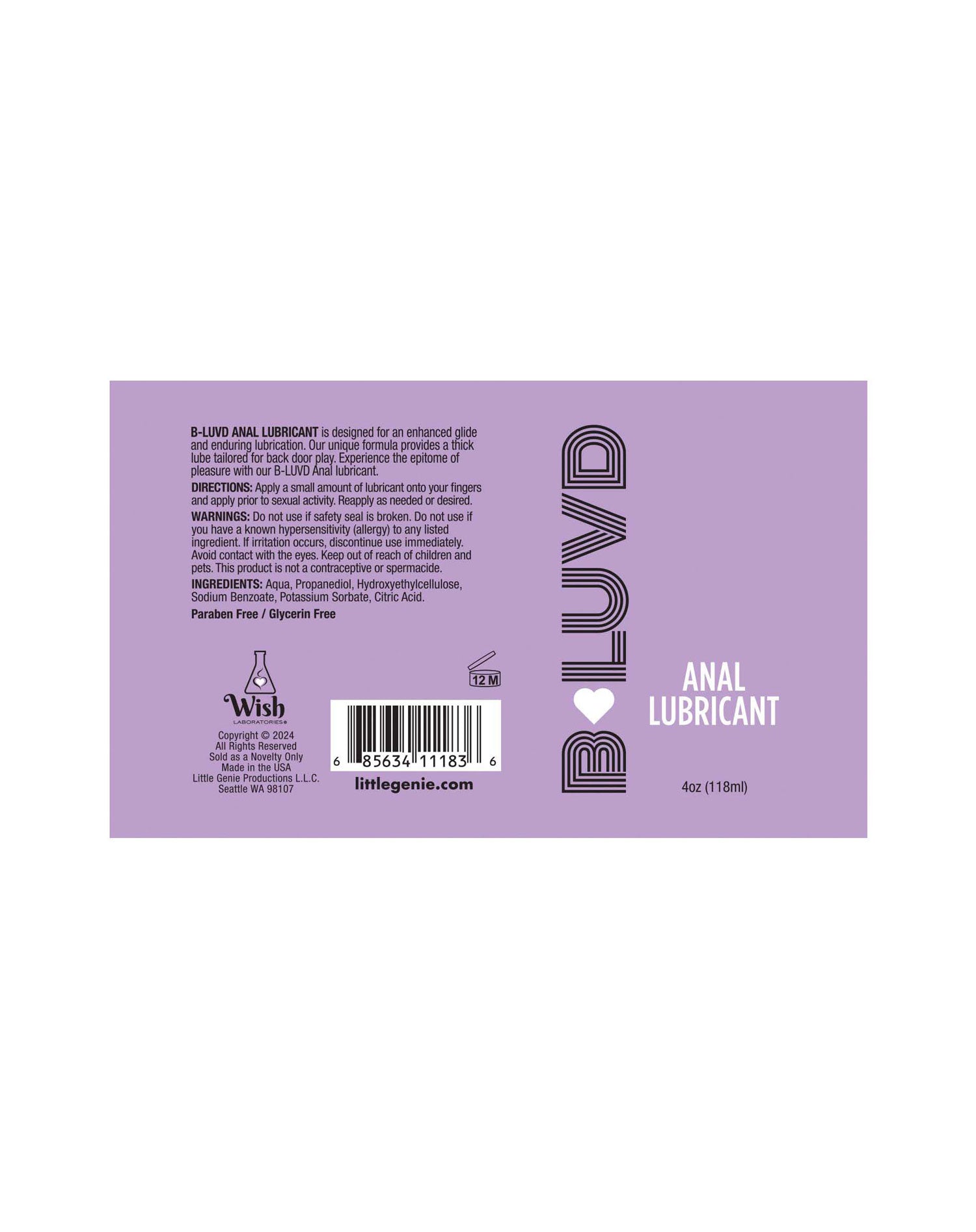 B-Luvd Anal Lubricant 4oz-Lubricants Creams & Glides-Little Genie-Andy's Adult World