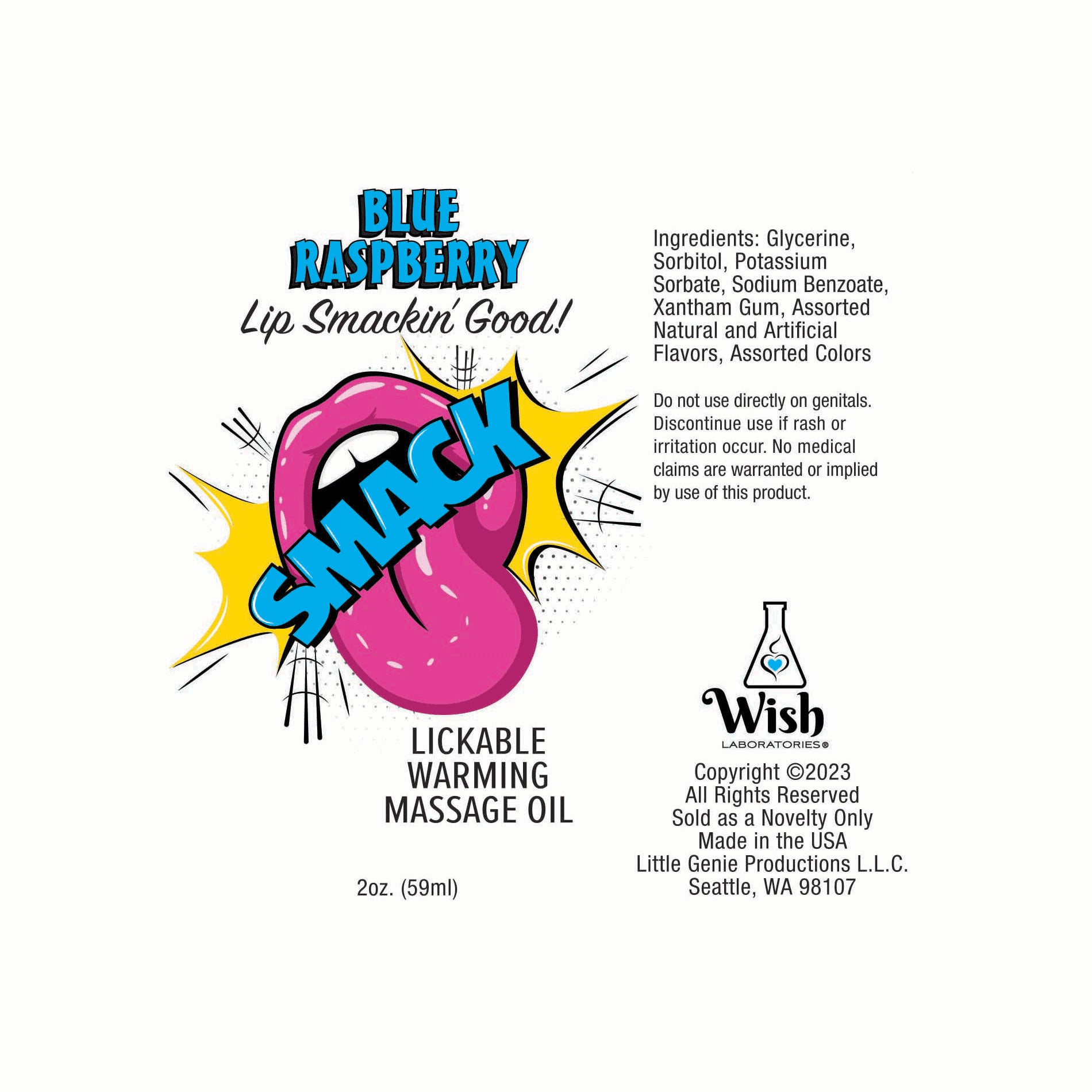 Smack Warming and Lickable Massage Oil - Blue Raspberry 2 Oz-Lubricants Creams & Glides-Little Genie-Andy's Adult World