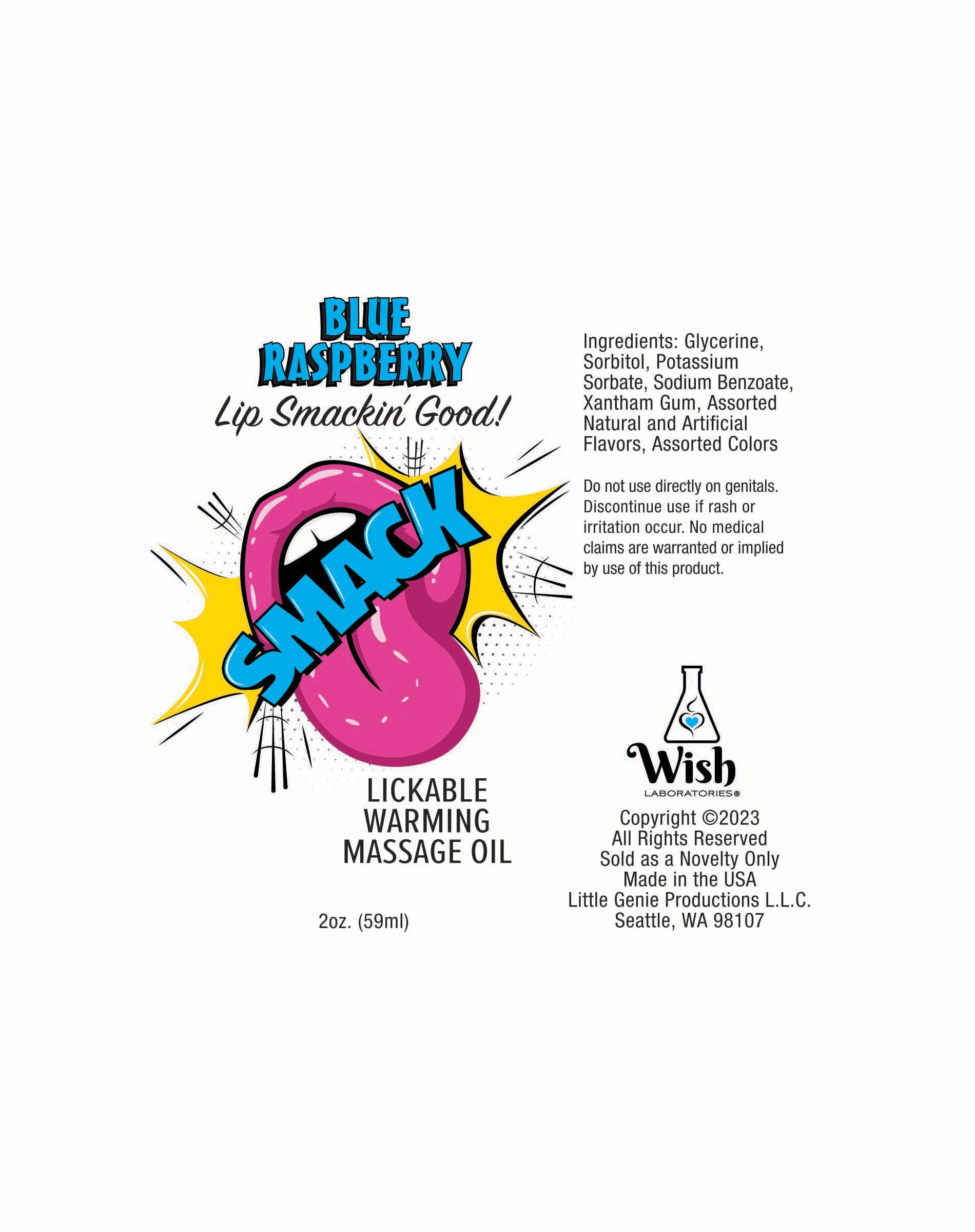 Smack Warming and Lickable Massage Oil - Blue Raspberry 2 Oz-Lubricants Creams & Glides-Little Genie-Andy's Adult World